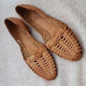 Genuine leather tan huarache sandals, size 8